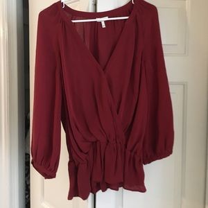 Joie Burgandy Silk Gathered Blouse